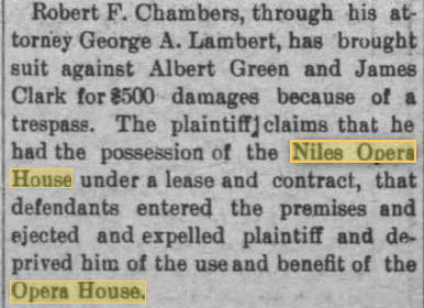 Niles Opera House - Dec 5Th 1903 Lease Dispute